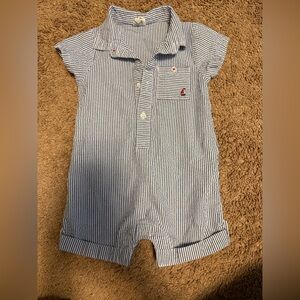 Starting Out Nautical Striped Romper in Blue and White